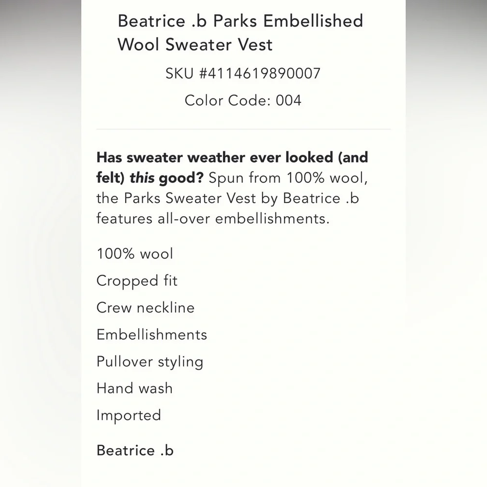 100% Wool Beatrice .b NWT  Parks Embellished Wool Sweater Vest Made in Italy S. - Picture 7 of 9